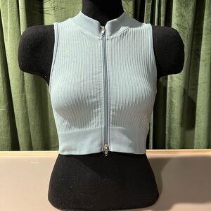 Women's Ribbed Zip-Up Sleeveless Top